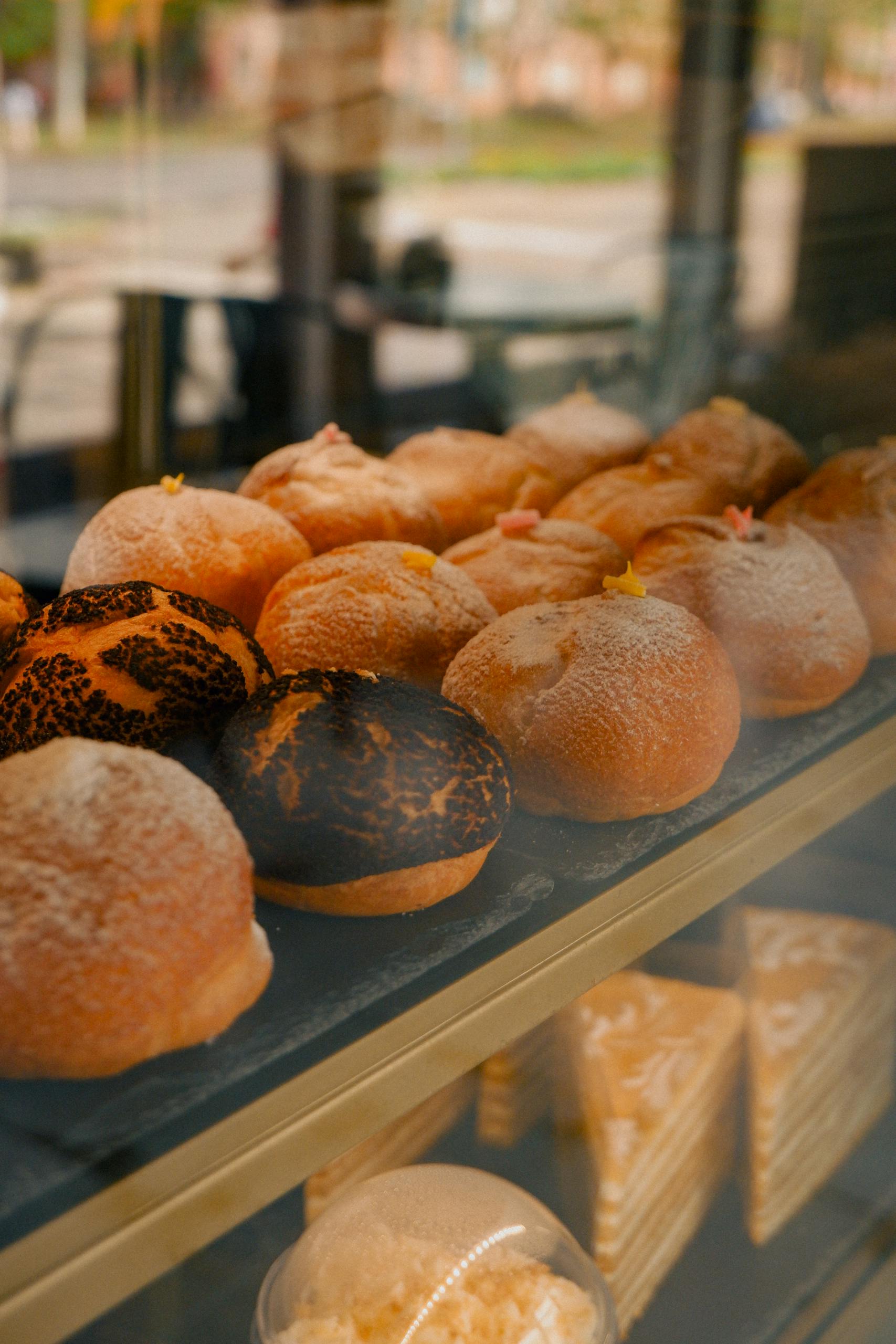 pastries in a pastry shop in the window