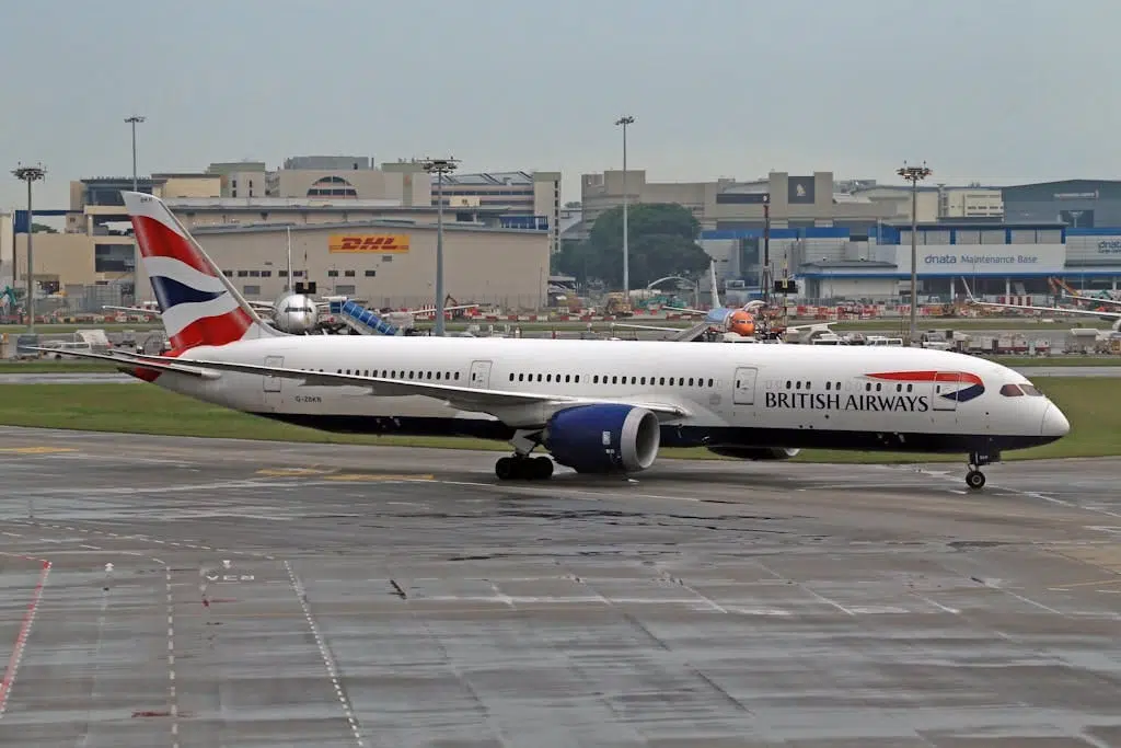 a large British Airways review airplane on a runway