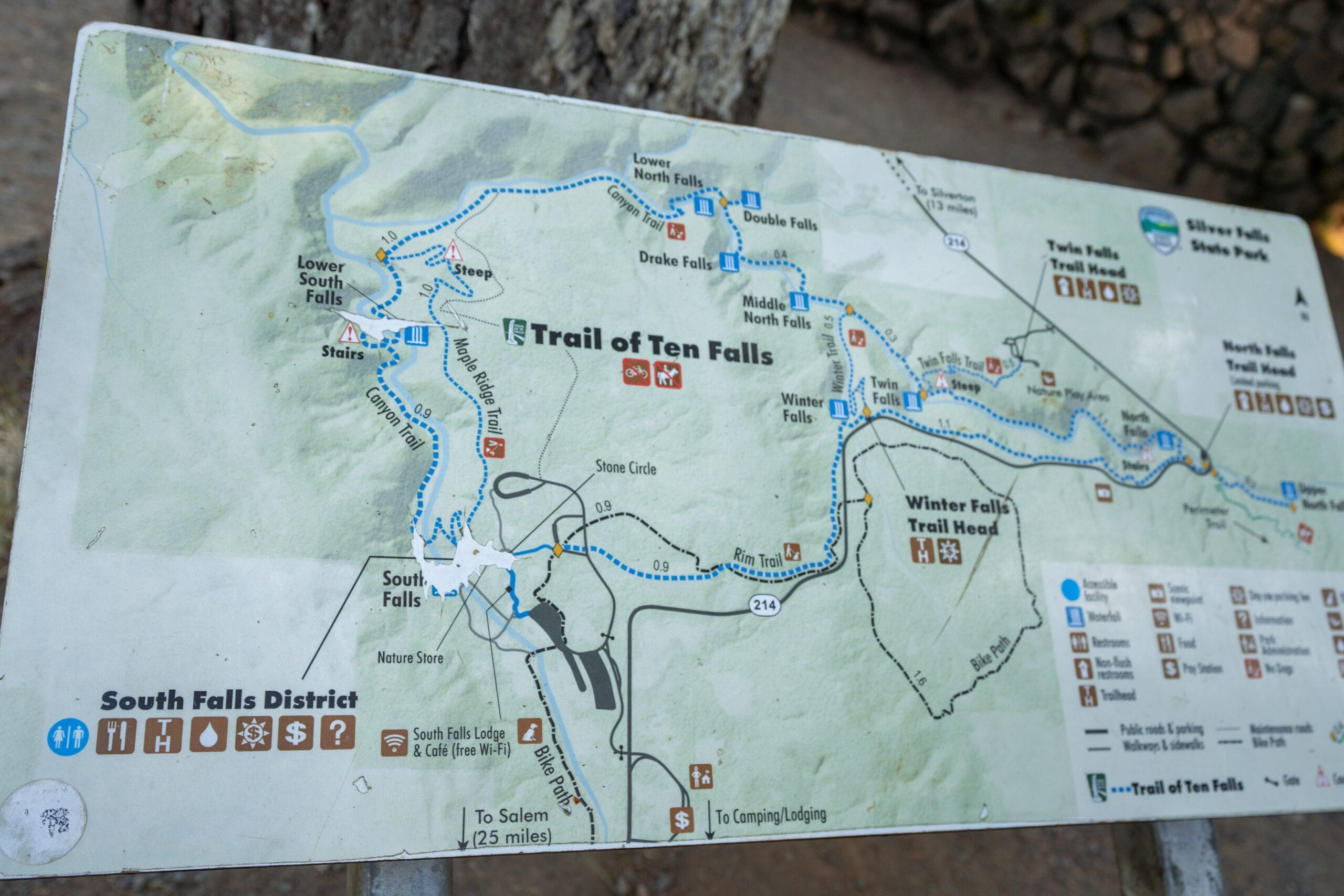 trail of ten falls waterfall map that showcasing the different trails and waterfalls in oregon