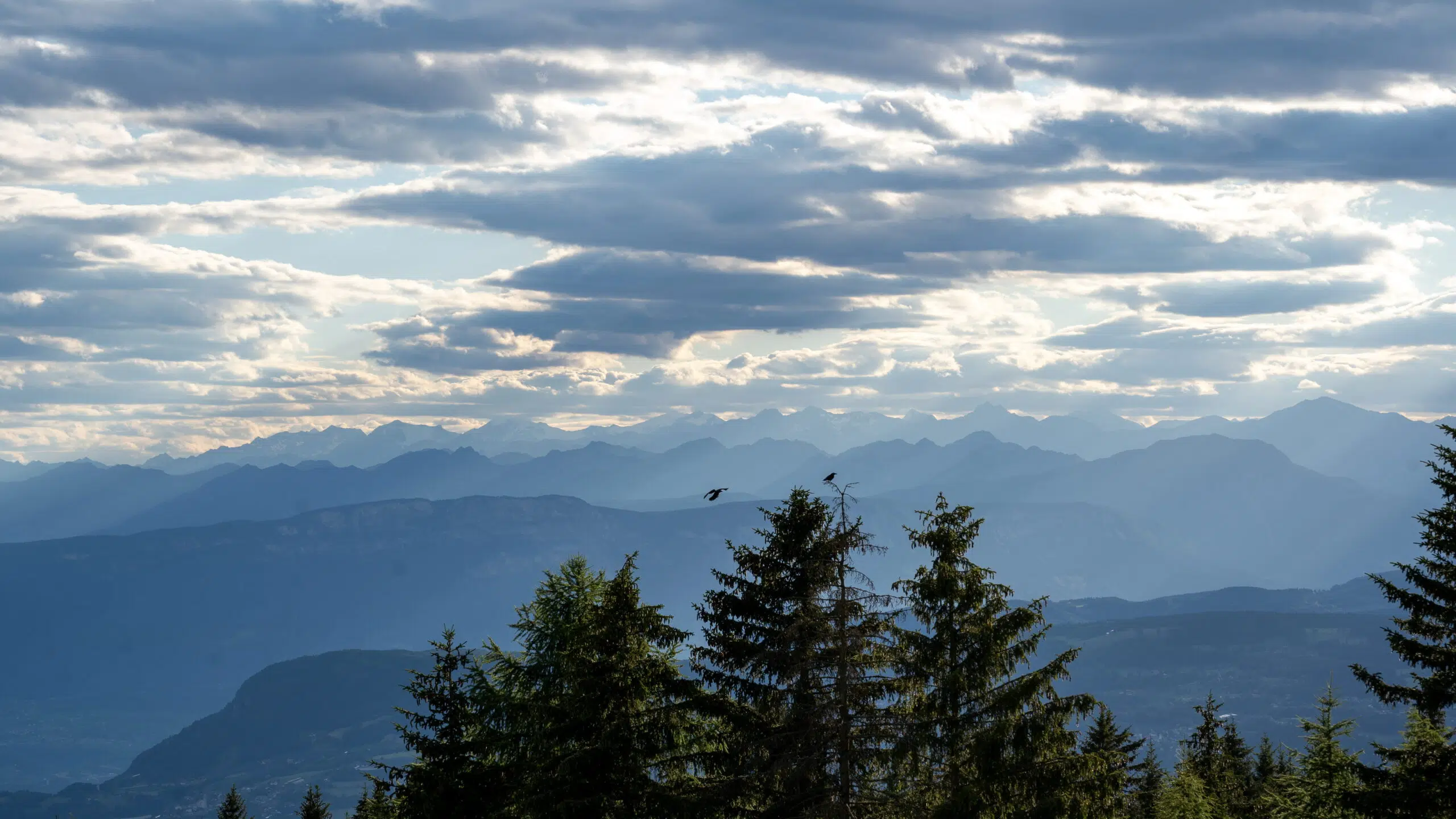 Layered mountain silhouettes at dusk, Val Gardena, Dolomites