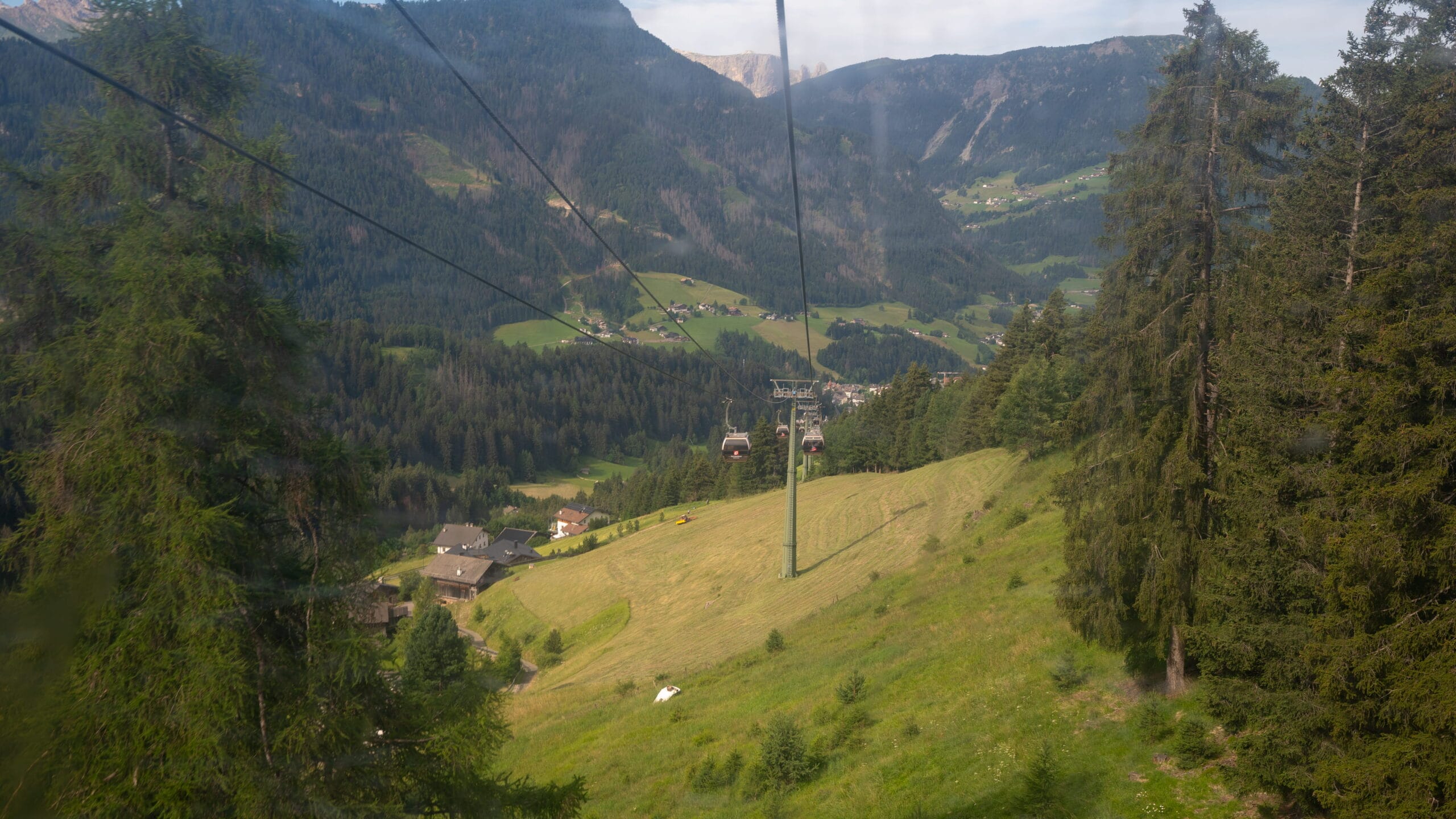 Seceda cable car connecting Ortisei to the Val Gardena valley, Dolomites
