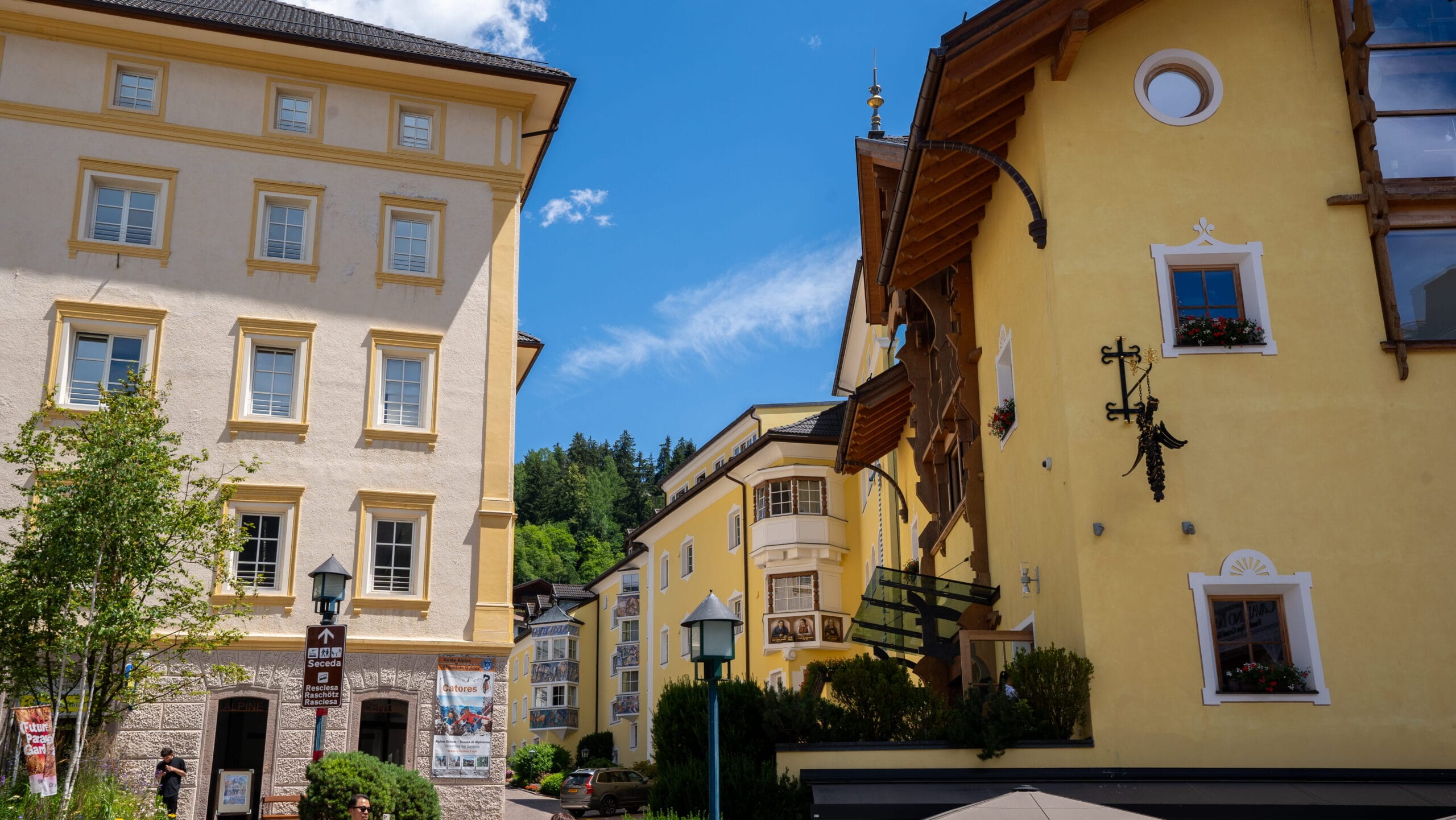 Pedestrian town center of Ortisei, Val Gardena, Dolomites
