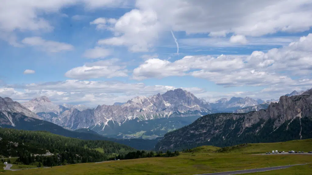 Driving from Val Gardena to Cortina through the Dolomites, Italy