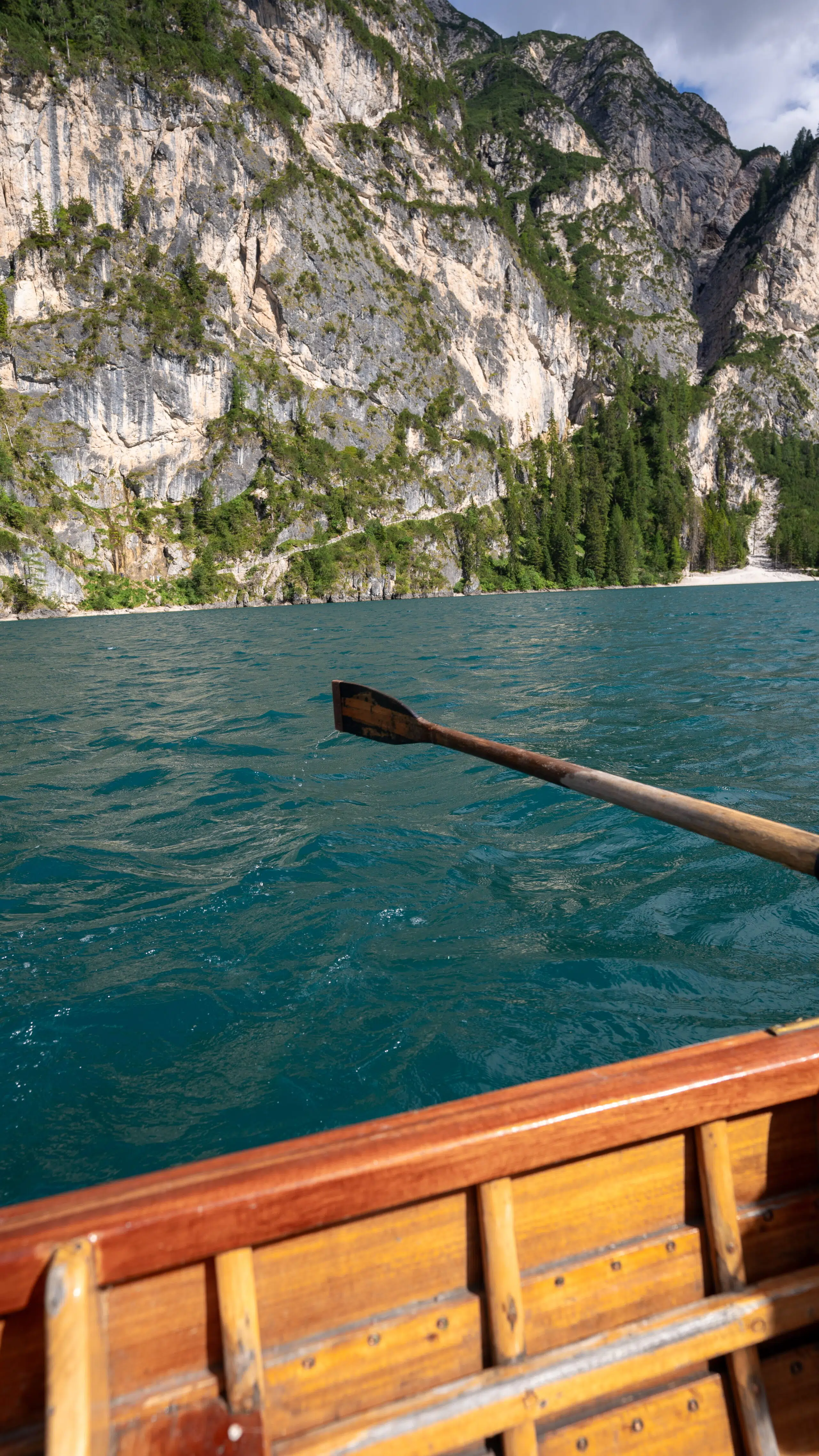 Wooden boathouse entrance for renting rowboats at Lago di Braies