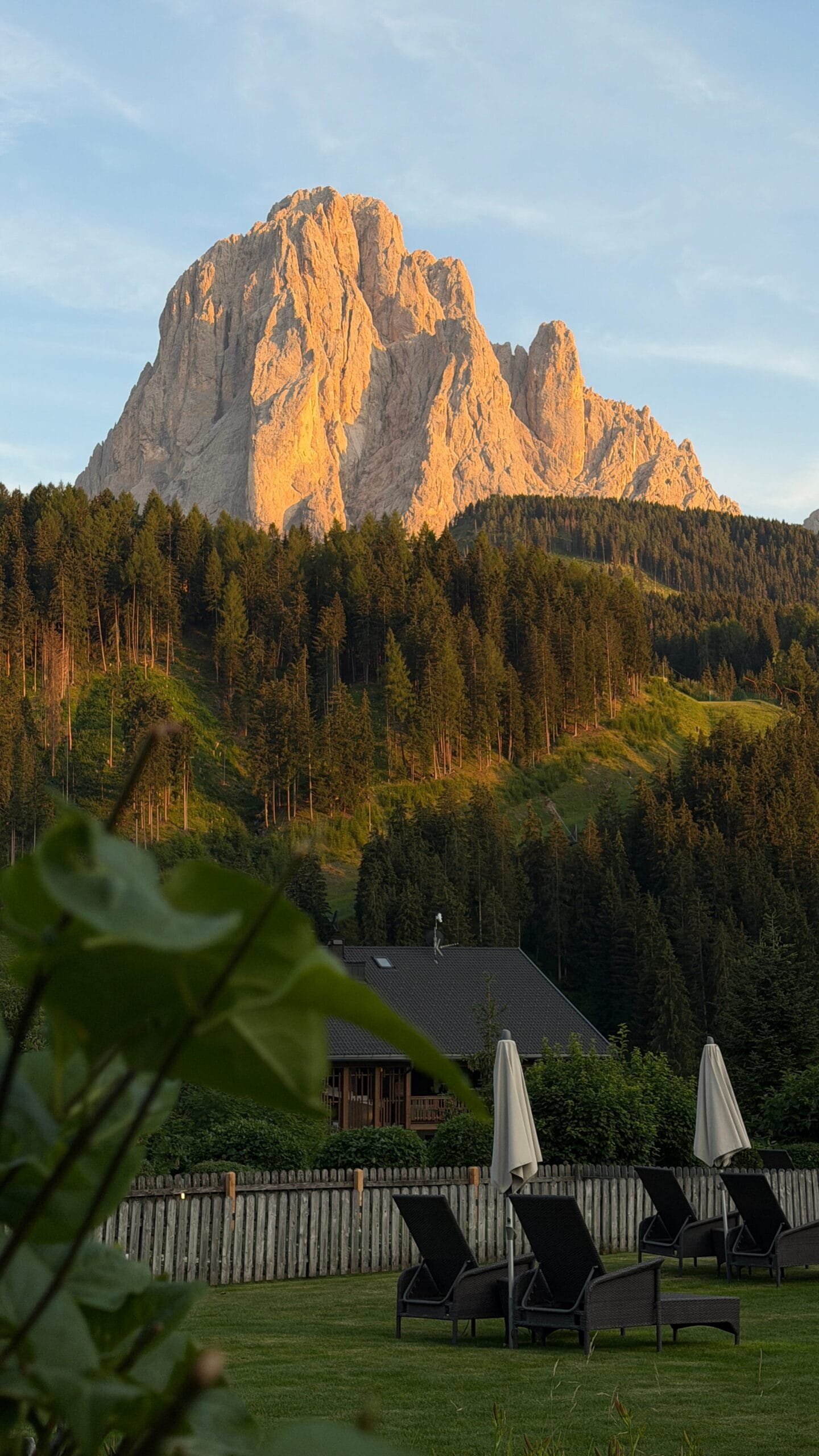 where to stay in the Dolomites - Santa Cristina in Val Gardena at sunset"