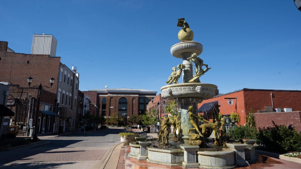 clarksville downtown in the main square with statue