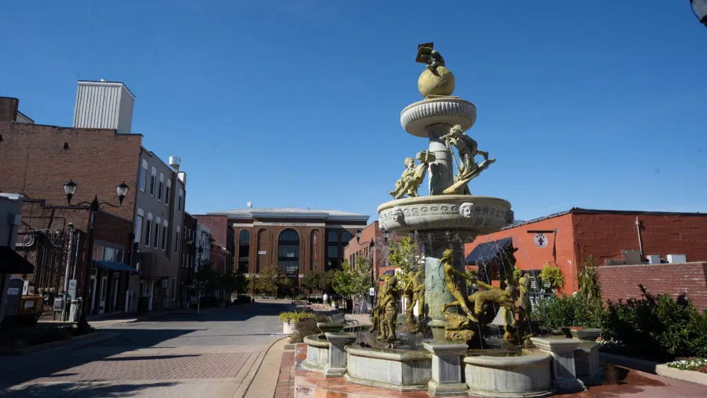 clarksville downtown in the main square with statue