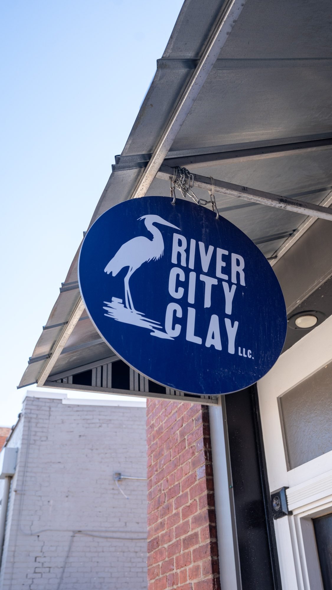 River City Clay pottery studio sign in downtown Clarksville, Tennessee